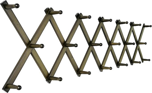 SKOLOO Hat Rack for Wall with 20 Hooks, Solid Wooden, Modern, Expandable Coat Rack Wall Mount for Coats, Hats, Bags, Baseball Caps, Dark Walnut Color