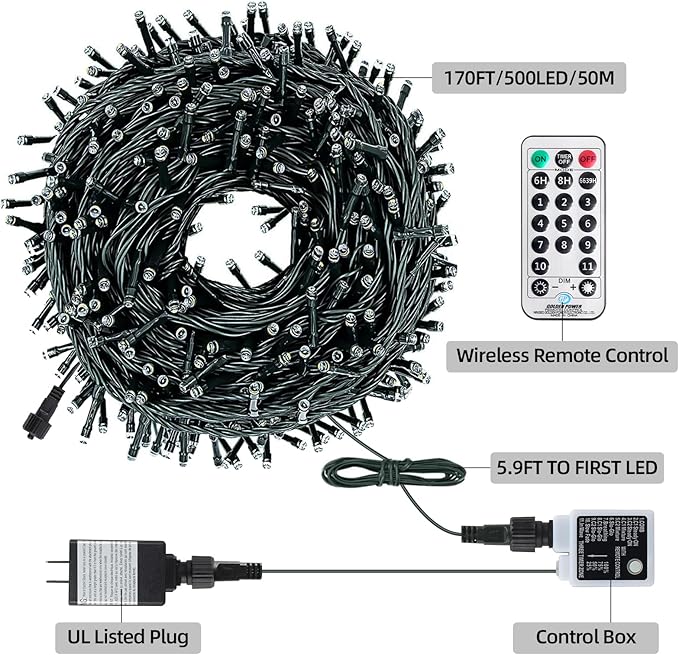 170FT 500 LED Christmas Lights Outdoor Indoor, Waterproof Color Changing Christmas Tree Lights with Timer, Memory (Warm White+Mulitcolor)