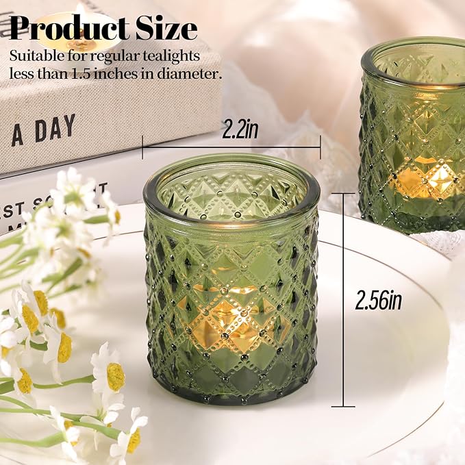 20 Pcs Votive Candle Holders, Green Glass Candle Holder for Wedding Table Centerpiece, Tea Lights Candle Holders for Christmas Decor, Party and Fireplace Home Ornaments Wedding Party Indoor Decor