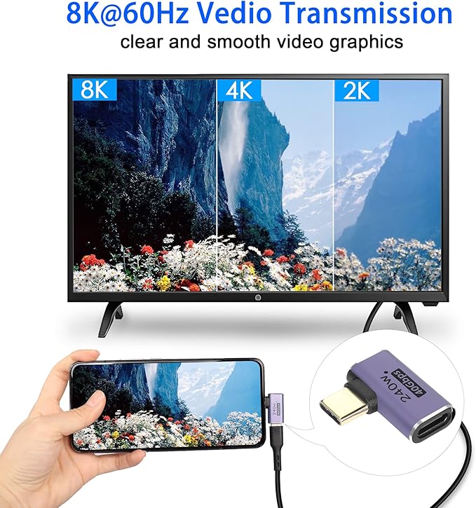 QIANRENON USB4.0 C 90 Degree Angle Adapter 240W 40Gbps Type C 4.0 Male to Female Right Angle Connector,LED Indicator,8K Audio/Video Transfer,for Smartphone Tablet Steam Deck, 2 Pcs (Side Bend)