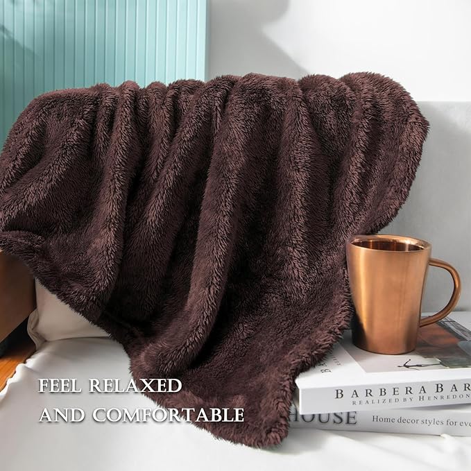 Exclusivo Mezcla Plush Fuzzy Fleece Throw Blanket Extra Large, Super Soft, Fluffy and Warm Blankets for Couch, Bed, Suitable for All Seasons (50x70 Inches, Coffee)