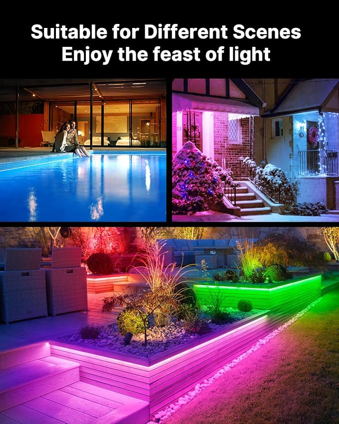 Fussion Outdoor LED Strip Lights Waterproof 100FT (2 Rolls of 50ft) IP67 LED Light Strips with Remote, RGB Color Changing Christmas House Rope Lighting for Outside