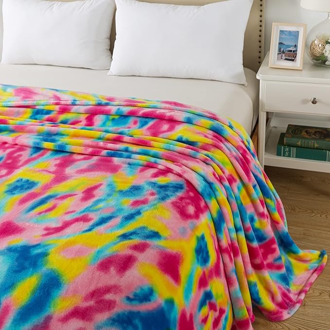 Colorful Blanket Twin Size- Premium Lightweight Anti-Static Rainbow Throw Soft Couth Sofa Cozy Warm Flannel Blankets Plush Gift for Daughter Mom, Bedroom Decor 66" x 90"(Rainbow Twin)