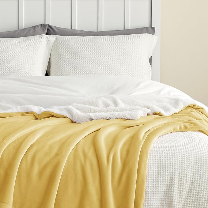 Bedsure GentleSoft Sherpa Fleece Blankets King Size for Bed - Thick and Warm Throw for Women and Men, Soft Fuzzy Plush King Blanket for Winter, Yellow, 108x90 Inches