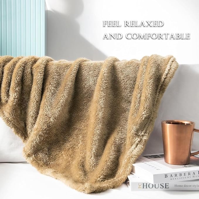 Exclusivo Mezcla Plush Fuzzy Fleece Bed Blanket Queen Size, Super Soft, Fluffy and Warm Blankets Suitable for All Seasons (Brown, 90x90 Inches)
