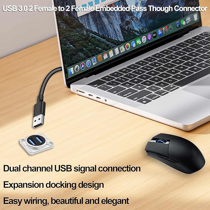 Dual USB 3.0 Panel Mount Adapter USB Type A Dual Female to 2 Female Coupler Bulkhead Fixed Mount Embedded D-Type Pass Though Connector for Data Transfer/Charging -Silver (D-Type)