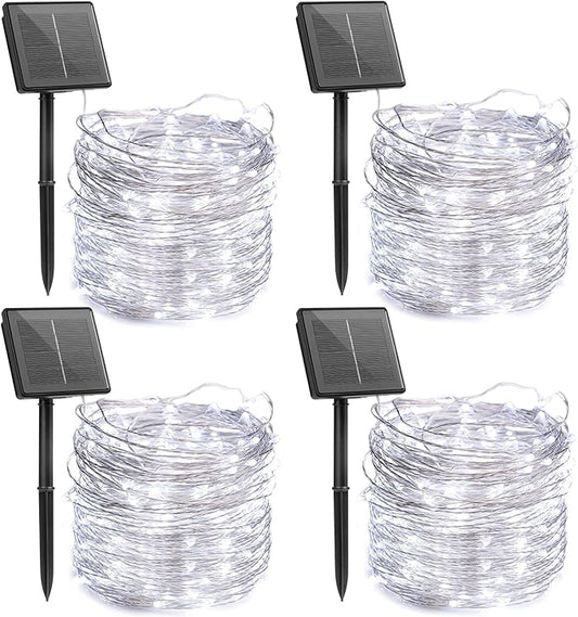 Minetom Solar String Lights, 4 Packs Total 132Ft 400 LED Solar Fairy Lights, Waterproof Solar Lights for Outside Patio Yard Tree Wedding Christmas, Pure White