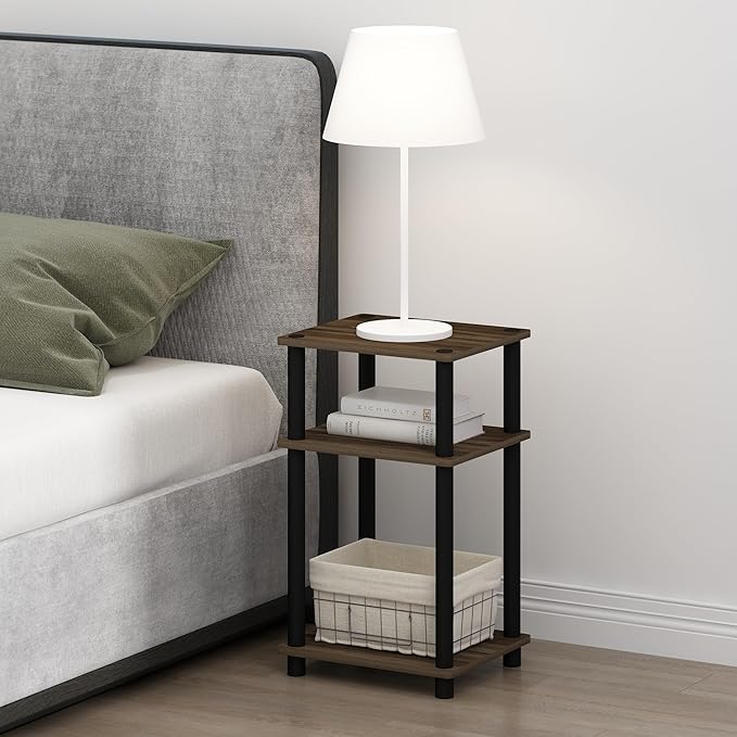 Furinno Just 3-Tier Turn-N-Tube Open Storage Nightstand, 1-Pack, Plastic Poles, Columbia Walnut/Black