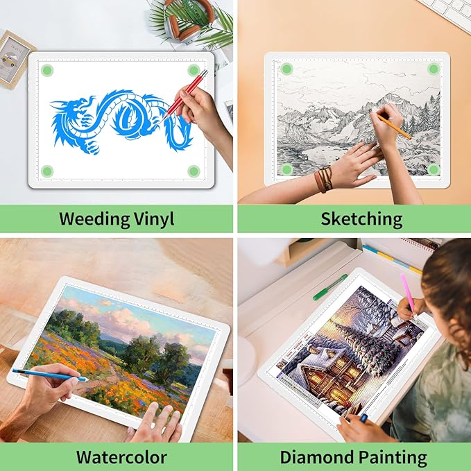 Phylosal Rechargeable A3 LED Light Pad for Diamond Painting, Ultra-Thin Magnetic Tracing Light Box for Drawing, Diamond Art Light Board with Side Button, Super Bright Light Table for Sketching (White)