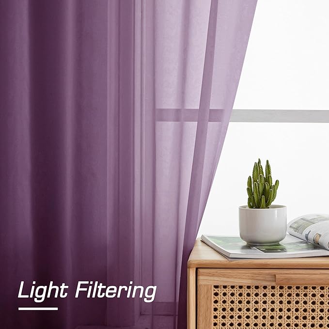 OWENIE Sheer Curtains 72 Inches Long 2 Panels Set, Transparent Light Filtering Plam Sheer Curtain Rod Pocket Clear Drapes for Living Room Bedroom Window Sliding Glass Door, Each 42 x 72 Inch, Plam