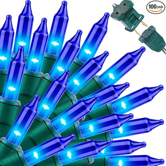 LAMPHOME Super-Bright Extendable Blue Christmas Lights Decoration 100Lights 19.6ft UL Certified Mini Bulb String Lights Set for Outdoor Christmas Tree Garden Holiday Party Patio Wedding Garland Decor
