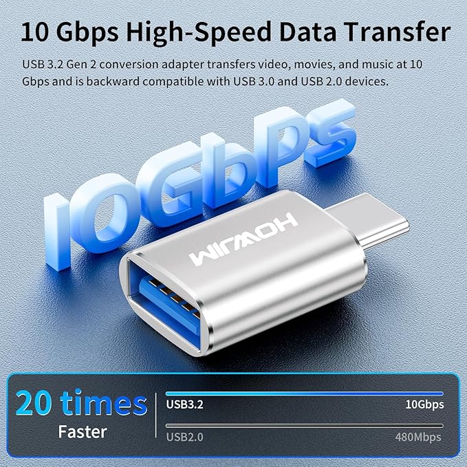 USB C to USB Adapter 4 Pack,3A 100W Fast Charging 10Gbps Data Transfer,Type-C Male to USB 3.2 Female OTG Adapter for M-acBook Pro/Air,Phone15 16 17,Pad,G-alaxy,X-Peria,S-urface,D-ell XPS Silver