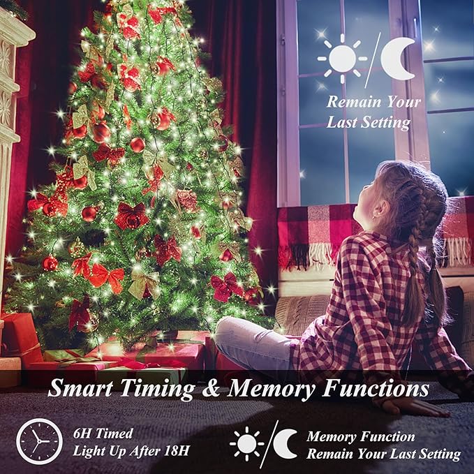 Christmas String Lights for Tree, 400 LEDs Christmas Tree Lights with Memory Function & 8 Modes, 6.6FT x 16 Lines Fairy Lights with Remote Control & Timer for Christmas Tree Decorations - Cold White