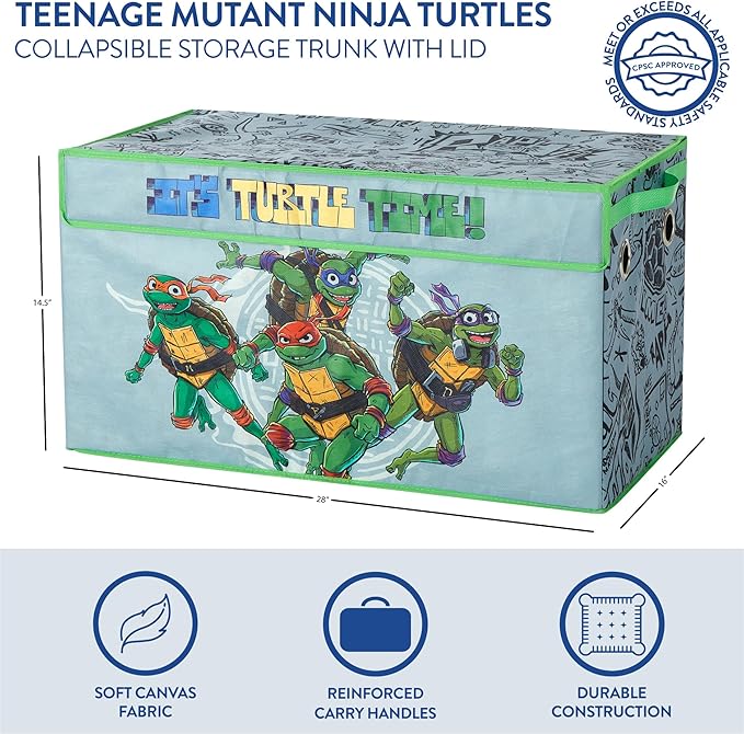 Idea Nuova Teenage Mutant Ninja Turtles Collapsible Storage Trunk, Durable with Soft Lid, 28.5"x14.5"x16"