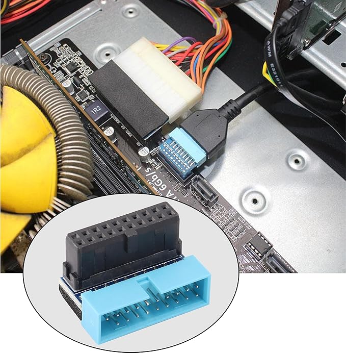 2 Pack Down Right Angle USB 3.0 19-pin Connector 90 Degree 19Pin/20Pin 3.0 USB Female to Male Extension Power Adapter Board for Desktop Motherboard Internal Header Adapter(Down/Blue-20Pin)