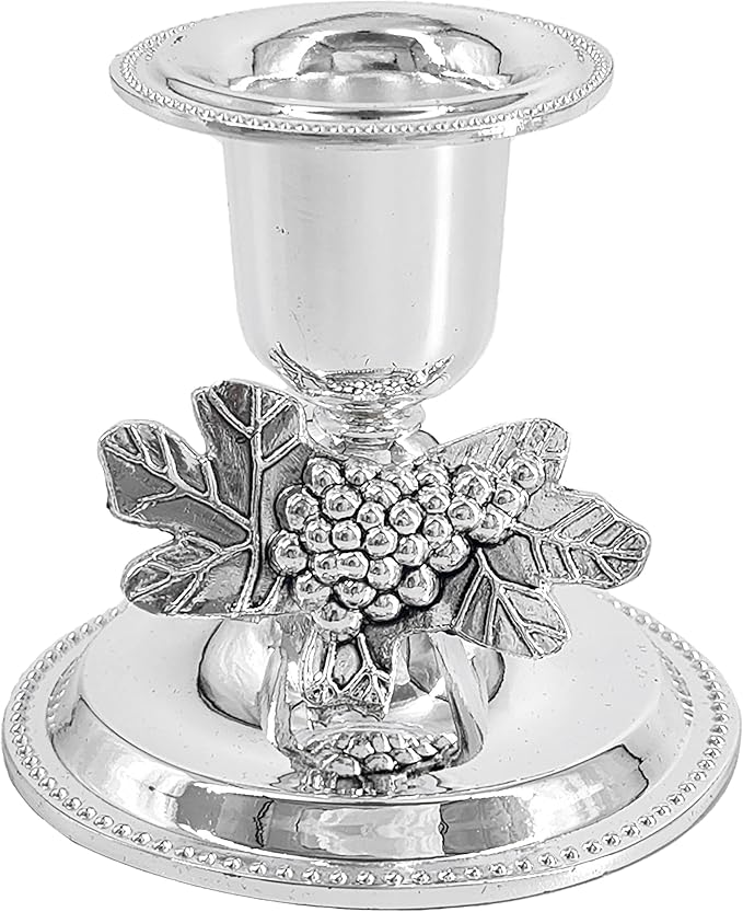 The Dreidel Company Shabbat Candlesticks Candle Holders Silver Plated, Grape Design 2 Candlesticks (1 Set)