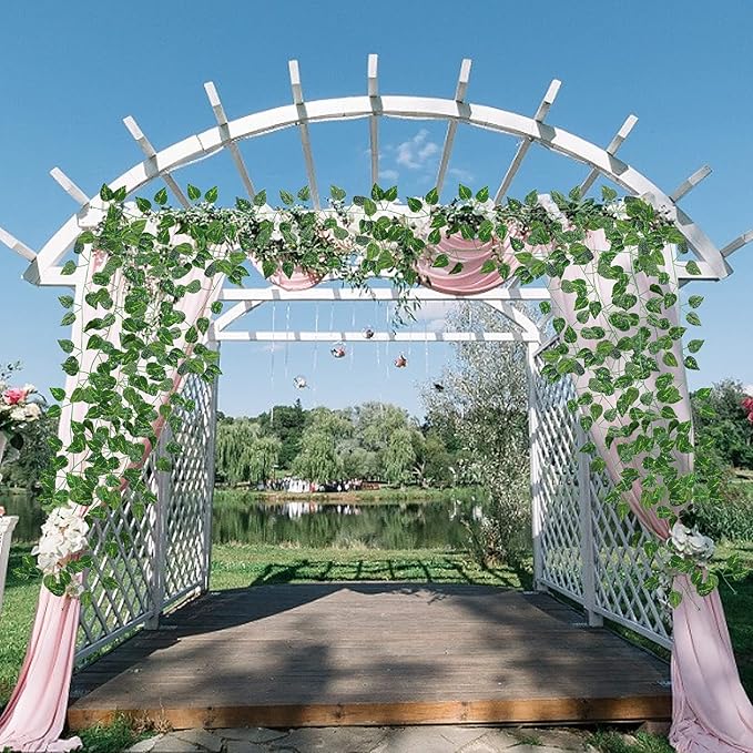 RECUTMS 86 FT Artificial Ivy Fake Greenery Leaf Garland Plants Vine Foliage Flowers Hanging for Wedding Party Garden Home Kitchen Office Wall Decoration(12 Pack-03)