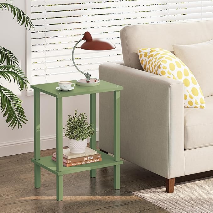 TUTOTAK End Table, Set of 2, Side Table, Nightstand, 2-Tier Storage Shelf, Sofa Table for Small Space, Living Room, Bed Room, Olive Green TB01BOG035