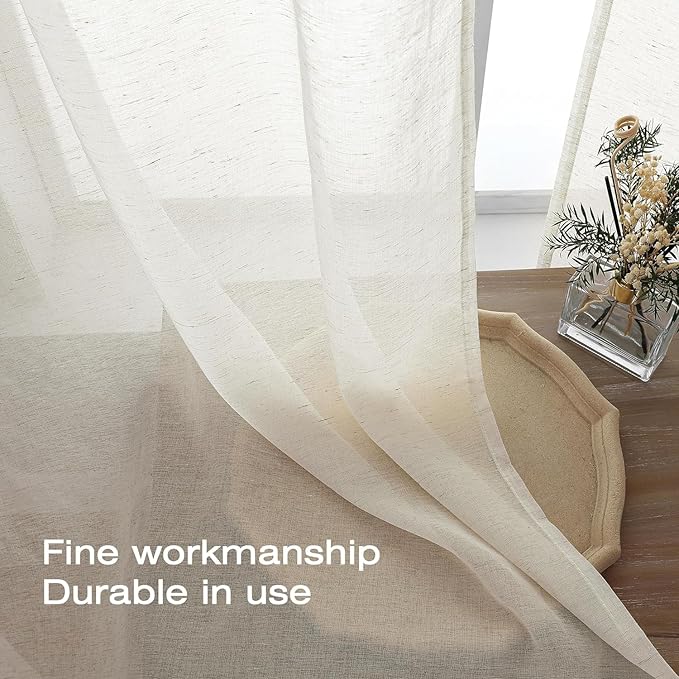 Aiyufeng Linen Sheer Curtains 63 Inch Length 2 Panels for Living Room, Farmhouse Light Filtering Voile Linen Drapes for Bedroom, Patio, Sliding Door, Each 40" W x 63" L