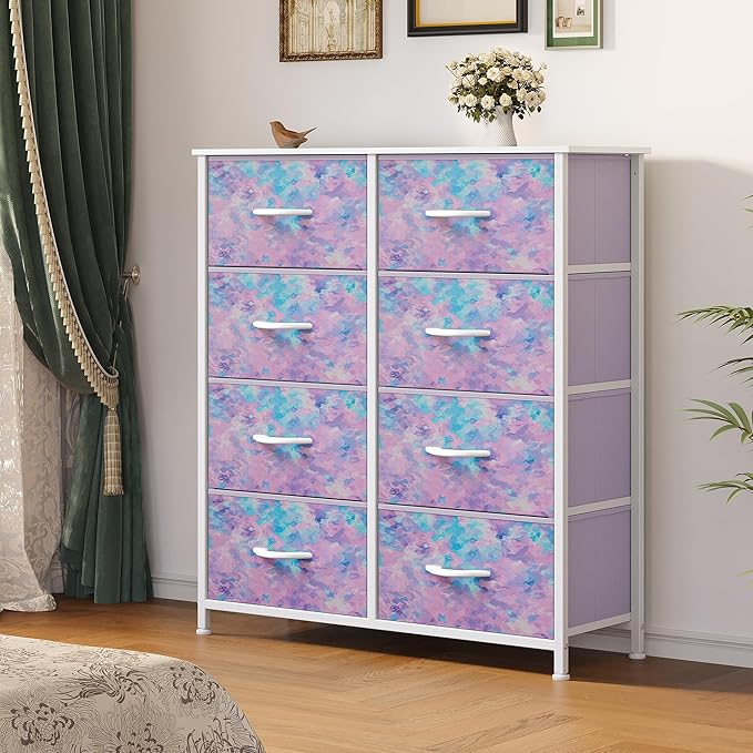 YITAHOME Purple Fabric Dresser Drawer, Tall Storage with 8 Drawers, Dresser & Chest of Drawers, Storage Drawer Organizer for Closet, Living Room, Closets
