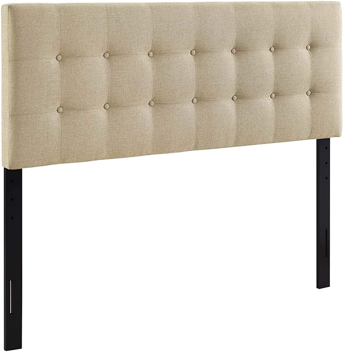 Modway Emily Tufted Button Linen Fabric Upholstered Full Headboard in Beige