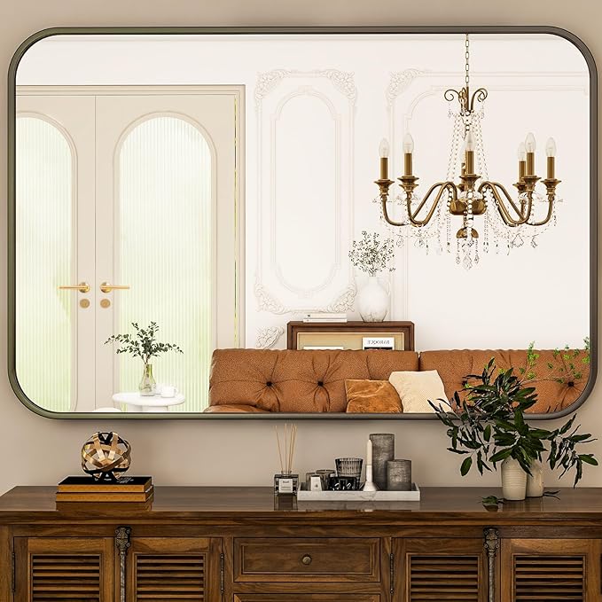 HARRITPURE Rectangular Bathroom Mirror 48''x30'' Black Bathroom Wall Mirror Aluminum Frame Wall-Mounted Mirrors for Entryway Bedroom Living Room