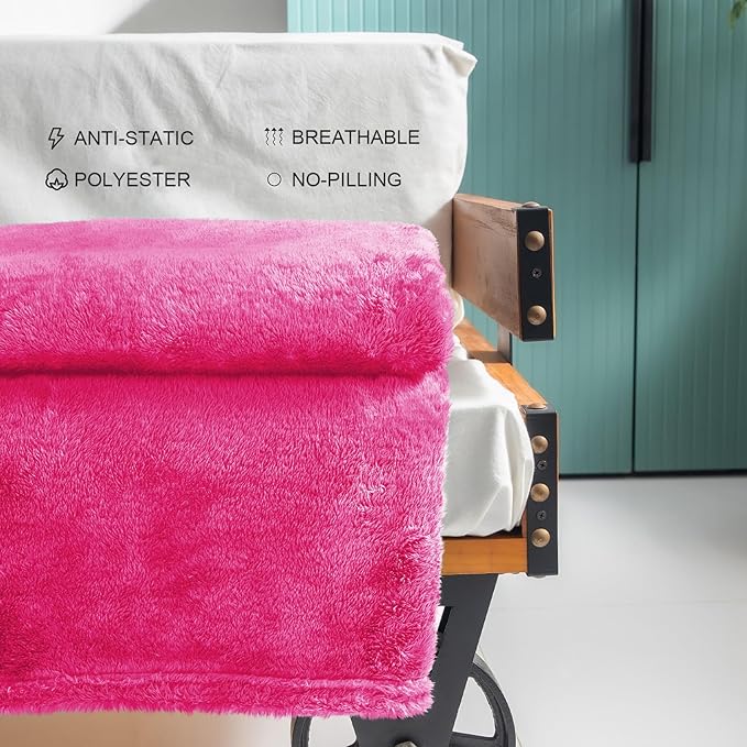 Exclusivo Mezcla Plush Fuzzy Fleece Throw Blanket Extra Large, Super Soft, Fluffy and Warm Blankets for Couch, Bed, Suitable for All Seasons (50x70 Inches, Hot Pink)