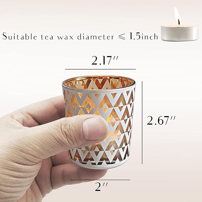 SHMILMH White and Gold Votive Candle Holders Set of 12, 4 Patterns Frosted Glass Tea Lights Candle Holders for Birthday Party Wedding Table Centerpiece Halloween