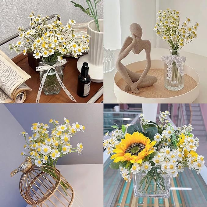 Small White Daisy Flowers Artificial,2 Bouquet/12Pcs 10 Inch Fake Daisies,Spring Wild Flower for Party Decor (Vase Not Inclouded)
