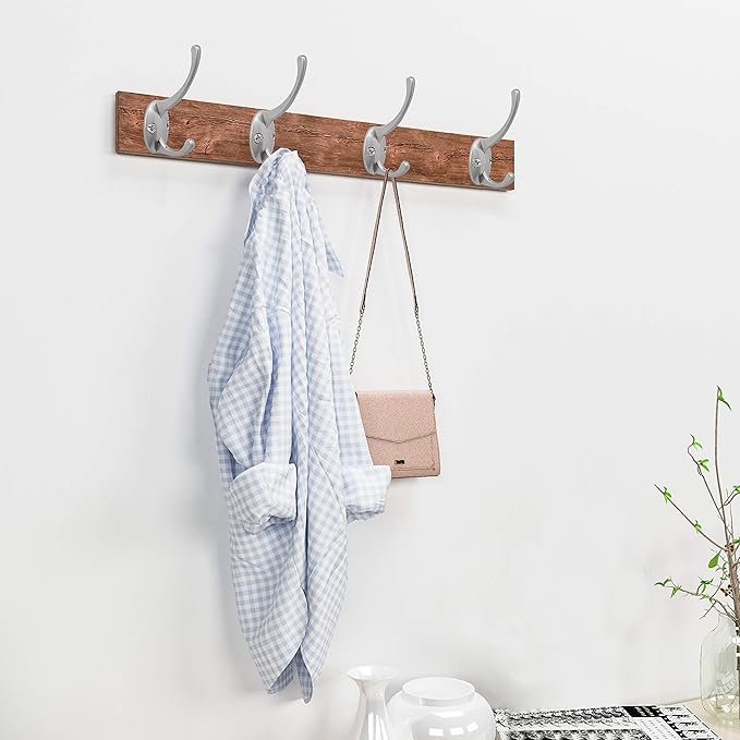 IBosins 32 Pack Silver Coat Hooks Wall Mounted with 64 Screws Retro Double Hooks Utility Silver Hooks for Coat, Scarf, Bag, Towel, Key, Cap, Cup, Hat