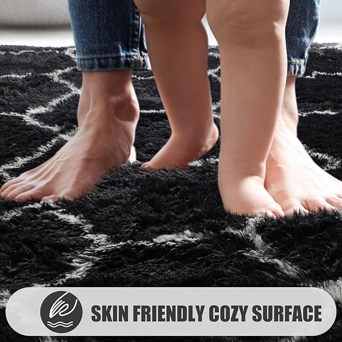 ONASAR 8x10 Area Rugs for Living Room, Fluffy Black and White Bedroom Rug, Washable Geometric Boho Large Soft Plush Shaggy Fuzzy Floor Carpet for Nursery Kids Classroom Playroom Dorm Home Decor