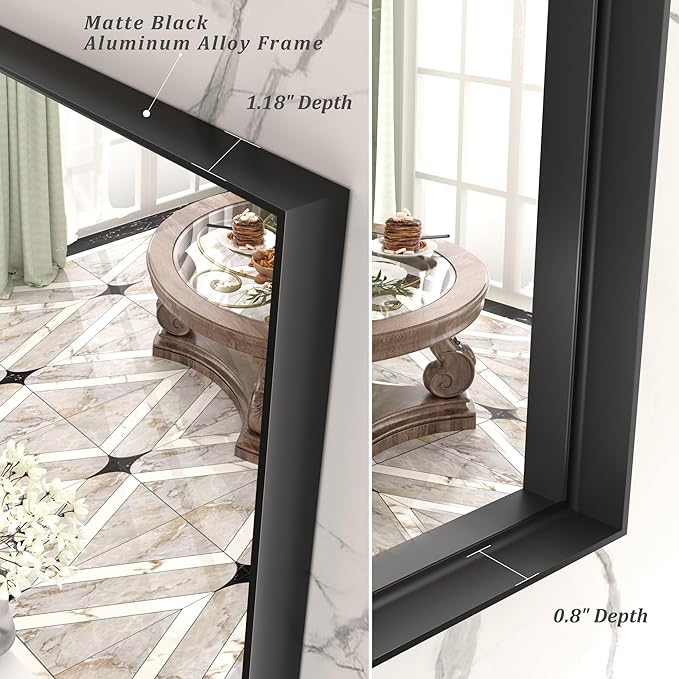 28x36 Inch Black Metal Framed Wall Mirror for Wall, Matte Black Rectangle Mirror, Bathroom Vanity Mirror with Square Corner, Anti-Rust (Horizontal/Vertical)