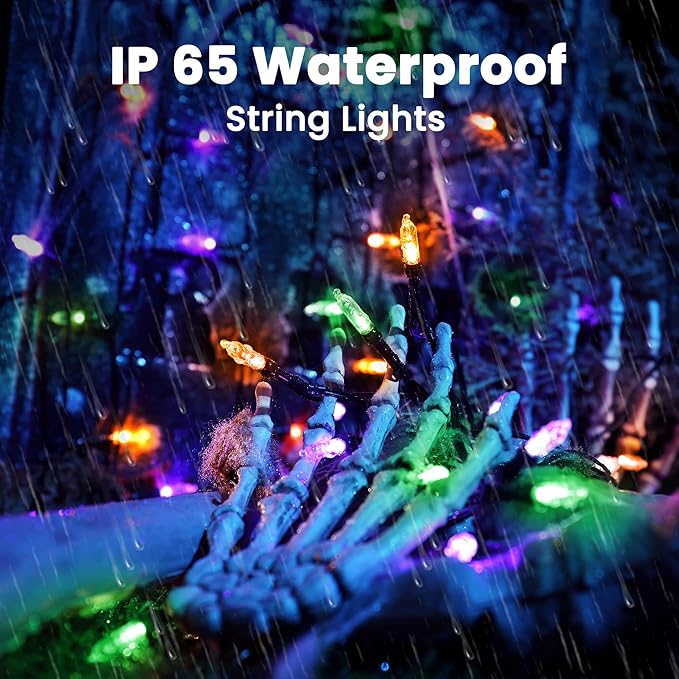 LYHOPE Orange & Purple & Green Halloween Lights, 33ft 100 LED Halloween Decoration Lights Waterproof 8 Modes Battery Operated String Light for Outdoor & Indoor,Tree, Wreaths, Holiday, Party Decor