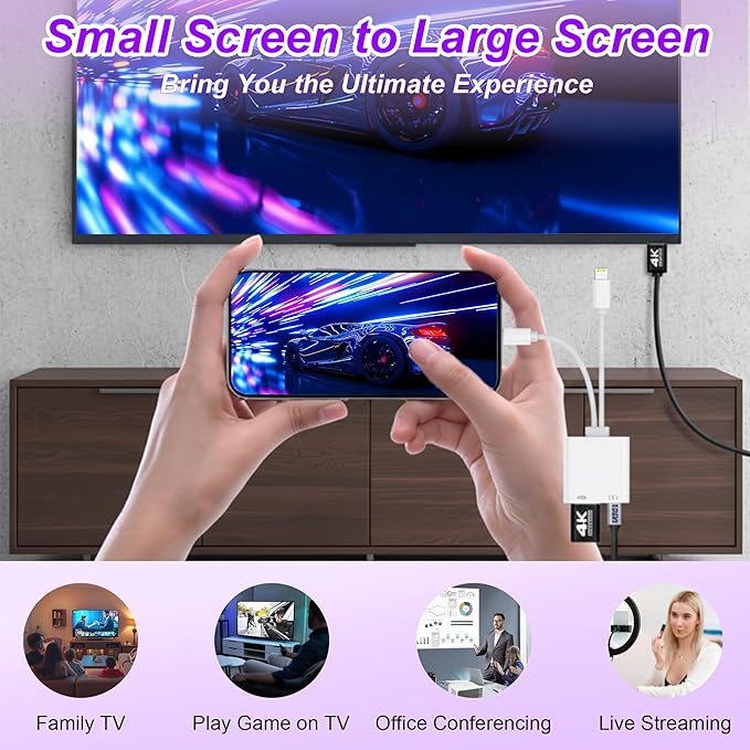 2 in 1 USB-C and Lightning to HDMI Adapter, 4K@60Hz Lightning/Type C Digital AV HDMI Adapter Cord Compatible with iPhone 17 16 15 14 13 iPad MacBook for HDTV/Projector/Monitor