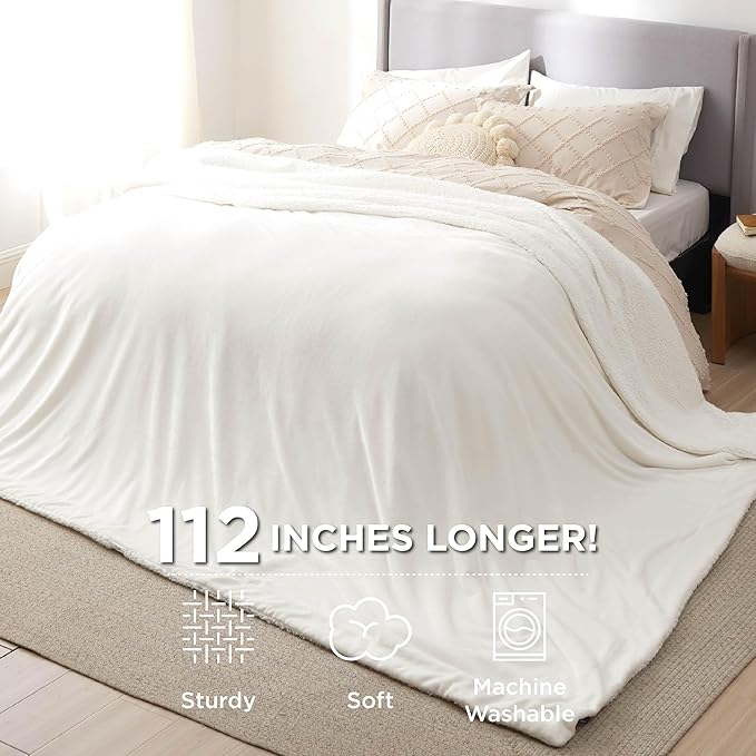 Bedsure GentleSoft Sherpa Fleece Oversized Cal King Blankets for Bed - Thick and Warm Throw for Women and Men, Soft Fuzzy Plush Large Blanket for Winter, White, 112x98 Inches