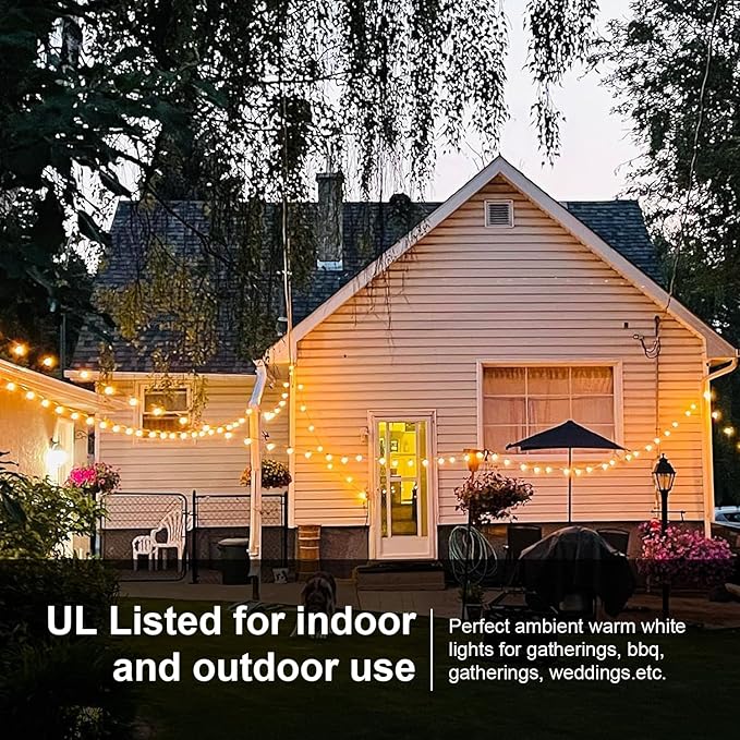 Banord 51FT Outdoor String Lights, Waterproof Patio Lights with 18 Shatterproof LED Bulb Hanging Light String, Black String Light Outdoor for Backyard, Garden, Porch, Cafe, Deck, Wedding, Party