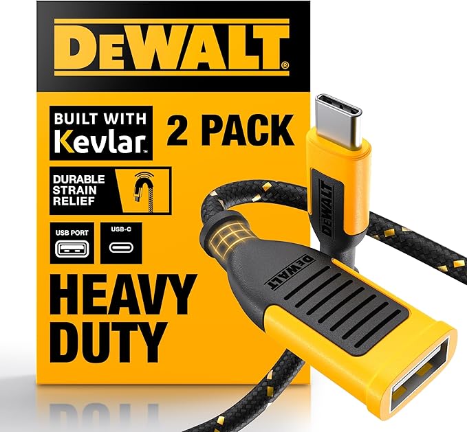 DEWALT USB to USB C Adapter 2Pack, USBC Male to A Female OTG Charger Type C Converter for Apple Watch Ultra 7 8 9, iPhone 15 14 13 Plus Pro Max, AirPods 3, iPad Air, Car, Samsung Galaxy S24 23,16