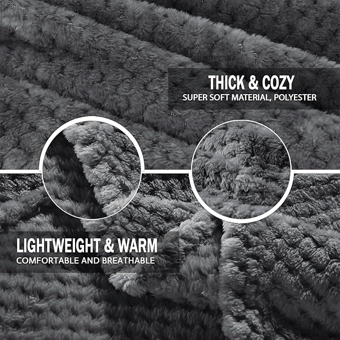 Exclusivo Mezcla Fleece Throw Blanket Extra Large, Super Soft and Warm Blankets for Couch, Sofa and Bed Waffle Textured, Cozy, Fuzzy and Lightweight (Dark Grey, 50x70 Inches)