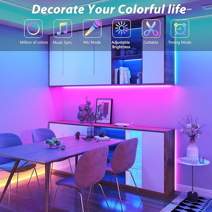 LED Strip Lights 150ft (2 * 75FT) for Bedroom - Music Sync Color Changing With Remote and App Control - RGB Cuttable Tape for Home Decor Gaming Accessories
