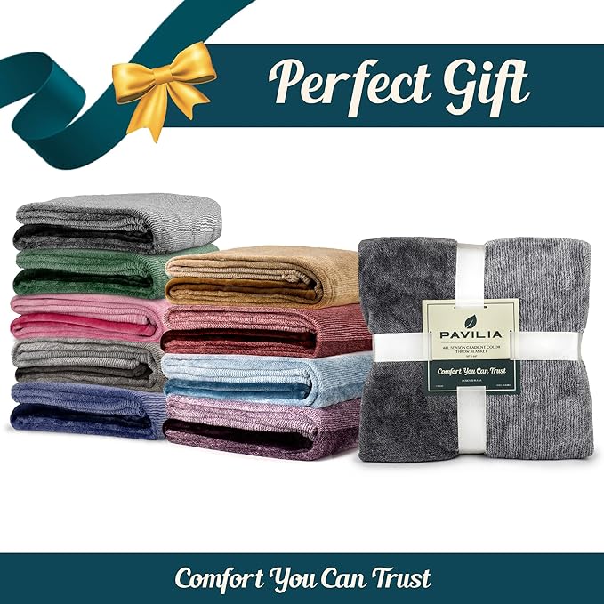 PAVILIA Purple Ombre Fleece Throw Blanket for Couch, Soft Flannel Blanket for Sofa Bed Room, Plush Lightweight Light Lavender Lilac Gradient Blanket, Cozy Microfiber Decorative Gift Throw, 50x60