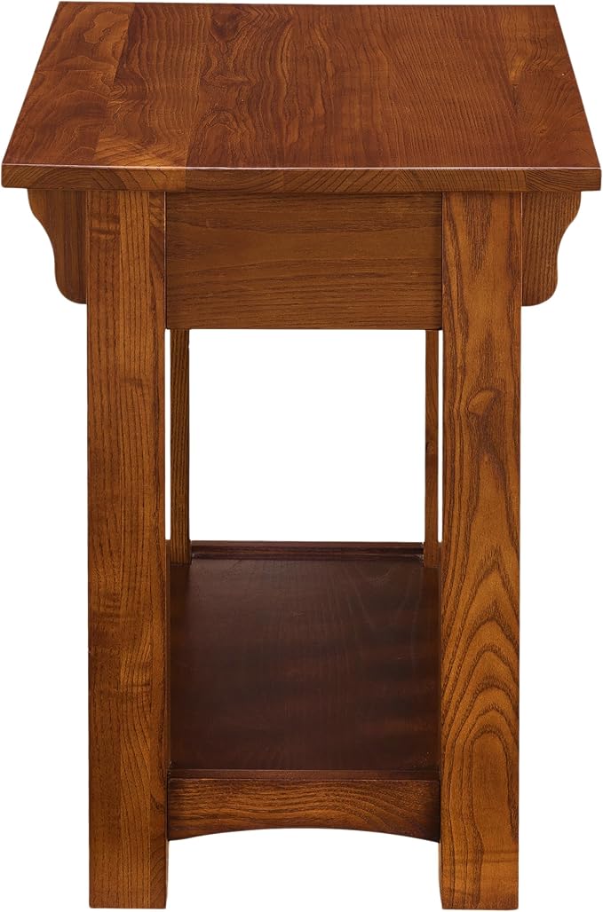 Leick Home Mission Impeccable End Table, Solid Wood Side Table with Drawer & Shelf, Slatted Sides, Blackened Hardware, Easy Assembly, Medium Oak Finish, 17 in L x 25 in W x 23 in H, 8206