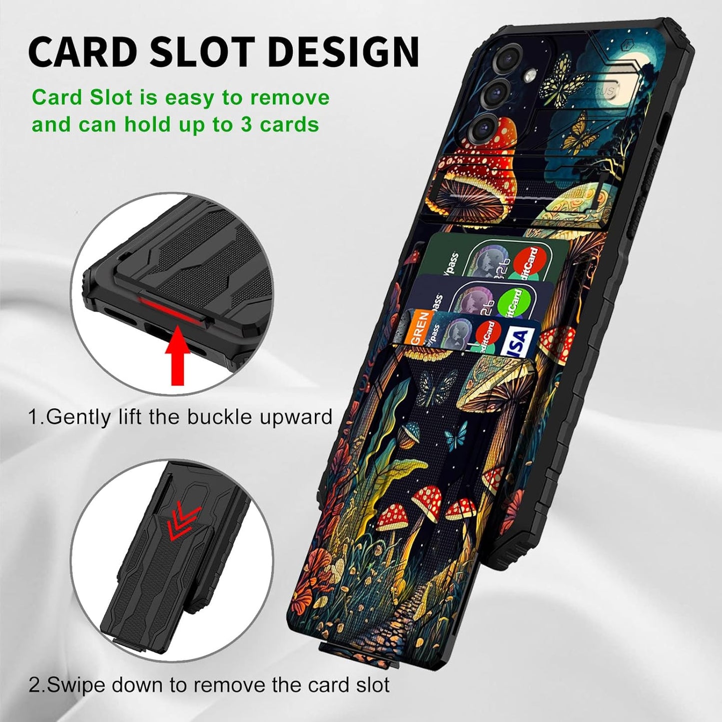 Galaxy A14 5G Phone Case for Samsung A14 5G, Wallet Case with Credit Card Holder & Kickstand, Dual Layer Hard PC Soft