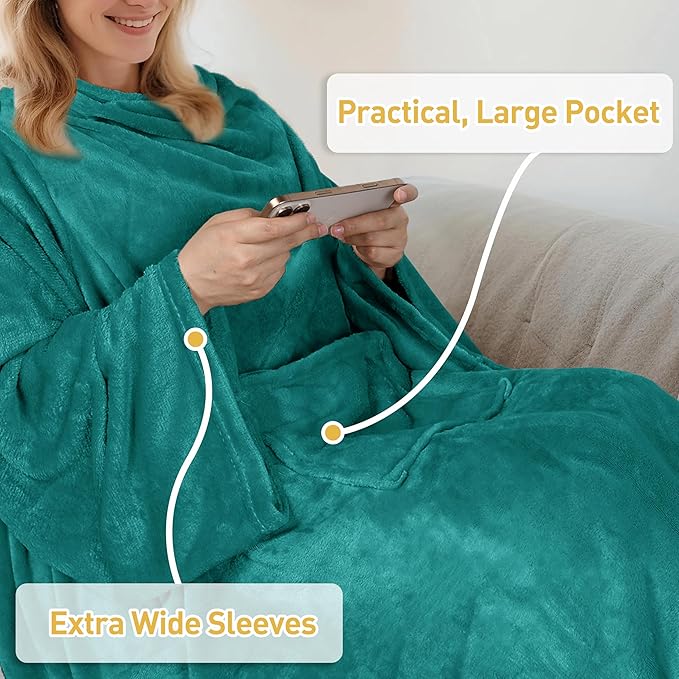 Catalonia Wearable Fleece Blanket with Sleeves and Foot Pockets for Adult Women Men, Micro Plush Comfy Wrap Sleeved Throw Blanket Robe Large, Green, St. Patrick Gift