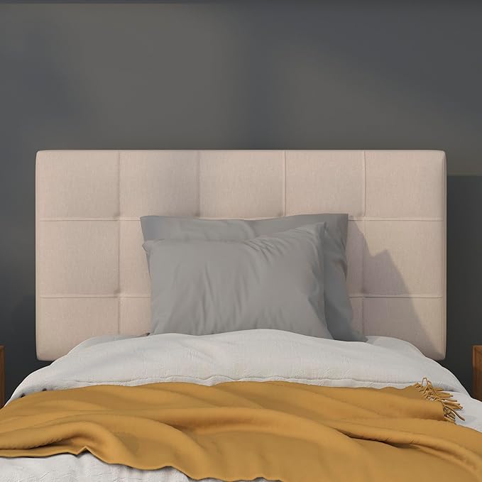 Flash Furniture Bedford Box Stitch Tufted Upholstered Twin Size Headboard in Beige Fabric