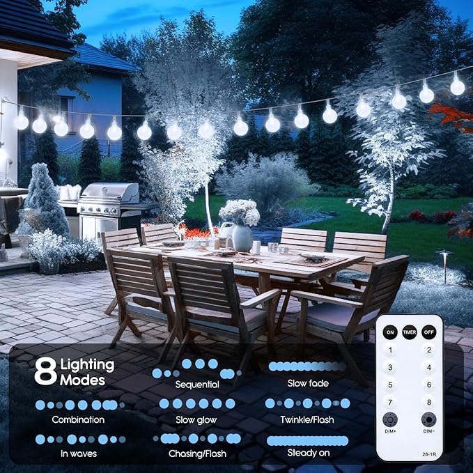 Minetom Crystal Globe String Lights Plug in - 33 ft 100 LED Globe Fairy String Lights with Remote and Timer, Waterproof for Bedroom Tent Loft Bed Window Porch Patio Wedding Party Holiday Decor, White