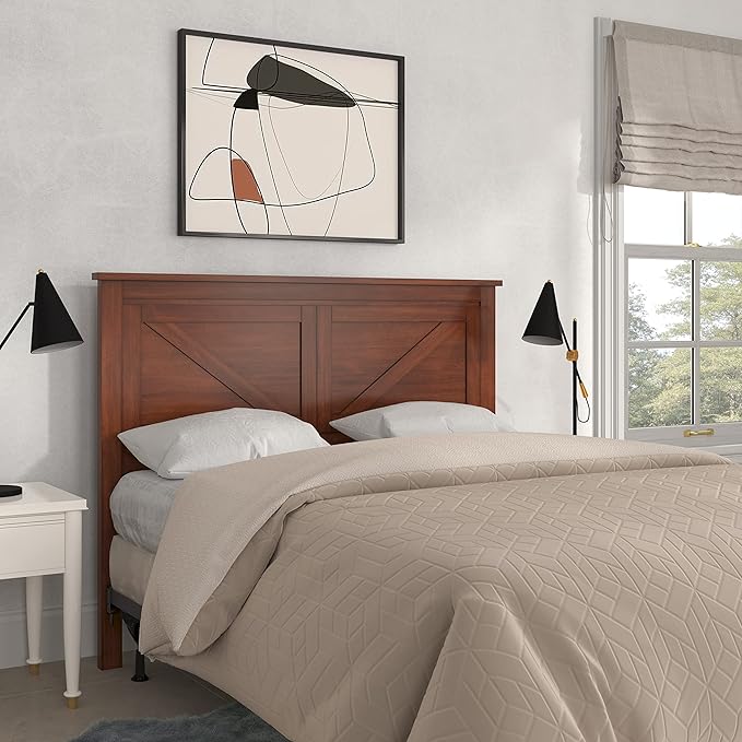 Glenwillow Home Farmhouse Style Wood Panel Headboard in Cherry - Full Size