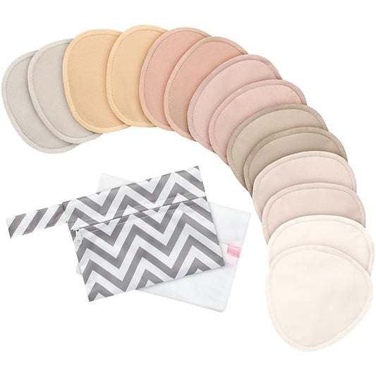 14-Pack Organic Nursing Pads - Washable Breast Pads for Breastfeeding, Nursing Bra Nipple Pads for Breastfeeding, Pumping Bra Reusable Breast Pads, Maternity Breastfeeding Bra Pads (Neutrals, L 4.8")