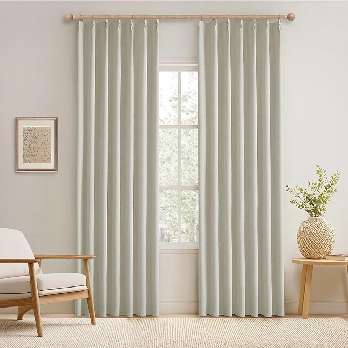 KangBang Pinch Pleated Drapes Blackout 84 Inch Length 2 Panels Set, Thermal Insulated Pleated Drapes with Hooks for Bedroom Living Room, Elegant Modern Decor, Linen, 42" W x 84" L