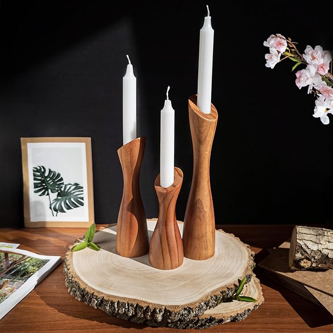 OLEEK wooden taper candle holders - wood taper candle holders for Table Centerpiece - wood candlestick holders (9", 8", 6") - wooden candlestick holder for 7/8" candle stick candlesticks holders woods