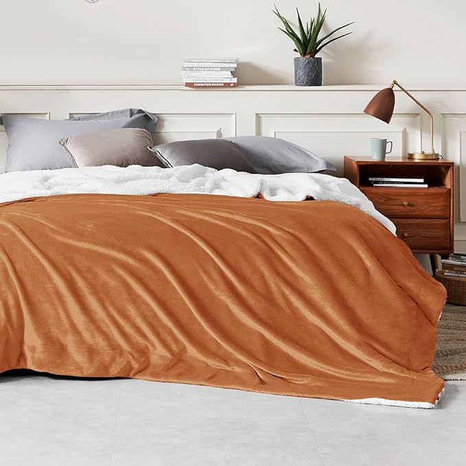 Bedsure GentleSoft Sherpa Fleece Blankets King Size for Bed - Thick and Warm Throw for Women and Men, Soft Fuzzy Plush King Blanket for Winter, Burnt Orange, 108x90 Inches